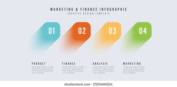 4 Pasos Presentación de infografía de negocios. Diseño de gráfico de barras de colores. Visualización gráfica de estadísticas.