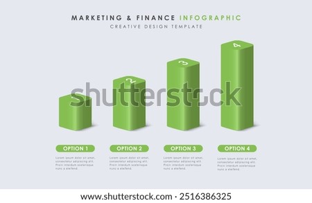 4 Steps Business infographic presentation. Green 3d bars chart design. Statistics graphic visualisation.