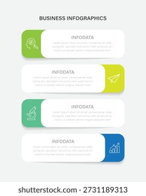 Plantilla de infografías de negocios de 4 pasos. Puede ser utilizado para la presentación, informe, Anuncio, cartel, estrategia y Plan. 