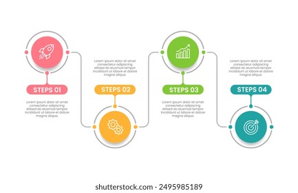 4 pasos para el éxito empresarial. Plantilla de Diseño Infográfico. Cronología, Hito, Informe Anual, Anuncio, Presentación de Negocio y Flujo de Trabajo. Ilustración vectorial.