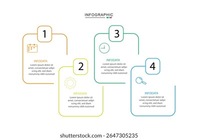 4 Steps circle and curve vertical infographic design for your business data. Presentation, Timeline, Workflow, Marketing and Strategy. Vector illustration.