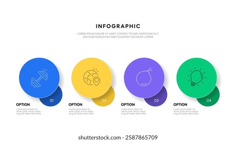 4 steps circle modern business infographic diagram chart banner layout template with icon for presentation. Flowcharts, timelines, strategy process or data visualization design for marketing success.