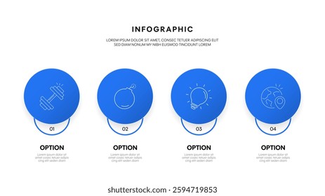 4 steps circle modern business infographic diagram chart banner layout template with icon for presentation. Flowcharts, timelines, strategy process or data visualization design for marketing success.