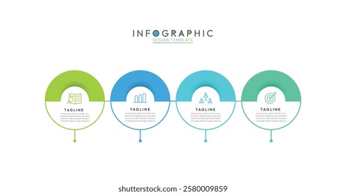 4 Steps Circle Process Infographic each step is contained within a complete circle or ring. This reinforces the idea of cycle and provides a clear visual structure. Modern infographic design template