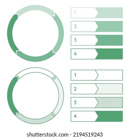 4 steps Circular diagram of the process and explanatory elements set for presentation slides