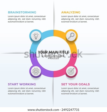 4 Steps Circular Infographics Diagram on a 1:1 ratio for Business Cycles, Progress, and Plans.