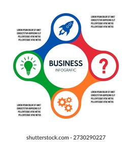 4 pasos Connected Circles rombo, diagrama de ciclo metabólico infografía, informe o presentación Plantilla de Vector, ilustración de proceso comercial