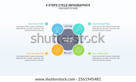 4 Steps Cycle Infographic on a 16:9 Layout for Business Presentation, Poster, Banner and Booklet.