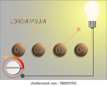 4 Steps Cycle Infographics and lighting bulb in circuit idae can illustrate a Roadmap Strategy, Process or Research