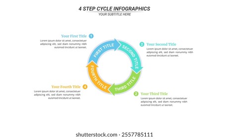 4 Steps Cycle Infographics on a 16:9 Layout for Business Presentation, Poster, Banner and Booklet.