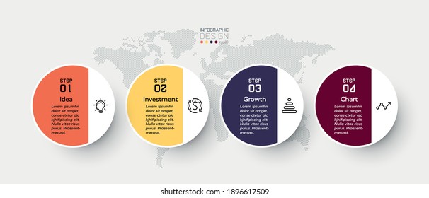 Los 4 pasos del círculo de diseño están diseñados para presentaciones que explican las funciones y procesos. ilustración infográfica.
