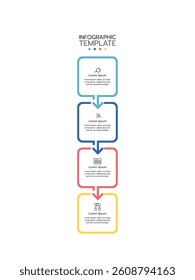 4 Steps elements placed in vertical row. Concept of 4 successive steps of project development process. Flat infographic design template. Simple vector illustration for business analytics.