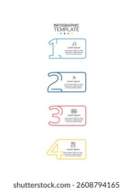 4 Steps elements placed in vertical row. Concept of 4 successive steps of project development process. Flat infographic design template. Simple vector illustration for business analytics.