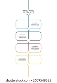 4 Steps elements placed in vertical row. Concept of 4 successive steps of project development process. Flat infographic design template. Simple vector illustration for business analytics.