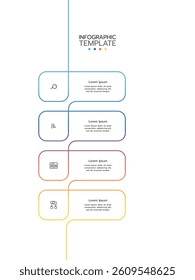 4 Steps elements placed in vertical row. Concept of 4 successive steps of project development process. Flat infographic design template. Simple vector illustration for business analytics.