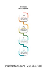 4 Steps elements placed in vertical row. Concept of 4 successive steps of project development process. Flat infographic design template. Simple vector illustration for business analytics.