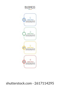 4 Steps elements placed in vertical row. Concept of 4 successive steps of project development process. Flat infographic design template. Simple vector illustration for business analytics.