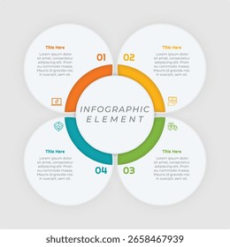 Elemento de infografía de círculo plano de 4 pasos. Diseño moderno y limpio para presentaciones, informes y Web