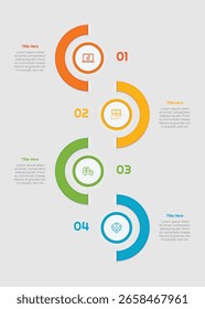 Elemento de infografía de círculo plano de 4 pasos. Diseño moderno y limpio para presentaciones, informes y Web