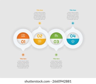 Elemento de infografía de círculo plano de 4 pasos. Diseño moderno y limpio para presentaciones, informes y Web