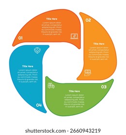 Elemento Infográfico De Lente De Círculo Plano De 4 Passos. Design moderno e limpo para apresentações, relatórios e Web