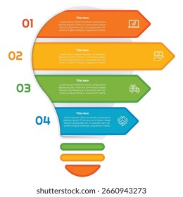 Elemento de infografía de bombilla plana de 4 pasos. Diseño moderno y limpio para presentaciones, informes y Web