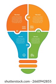 4 Steps Flat Lightbulb Puzzle Infographic Element. Modern and clean design for presentations, reports, and web