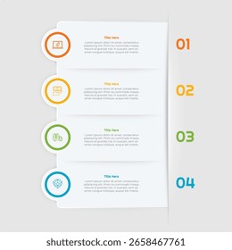 Elemento de infografía cuadrada plana de 4 pasos. Diseño moderno y limpio para presentaciones, informes y Web