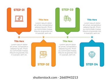 4 Steps Flat Square Infographic Element. Modern and clean design for presentations, reports, and web