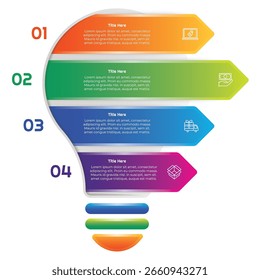 4 Schritte Gradient Glühbirne Infografik Element. Modernes und sauberes Design für Präsentationen, Berichte und das Web