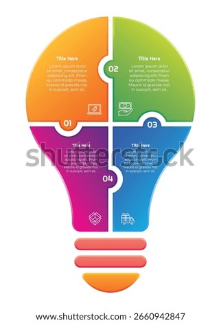 4 Steps Gradient Lightbulb Puzzle Infographic Element. Modern and clean design for presentations, reports, and web