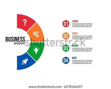 4 steps half circle sectors chart, cycle diagram inforgaphic, report or presentation vector template, business process illustration