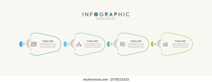 4 Steps Horizontal Timeline Infographic, four steps are arranged horizontally from left to right, clearly indicating a linear progression or timeline. modern infographic design