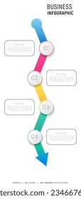 Infografik mit 4 Schritten, Zahlenoptionen, Textbox-Banner. Geschäftspräsentation, Layoutvorlagen. Infografische Design-Elemente, Menü mit drei Sektionen. Vektorgrafik.
