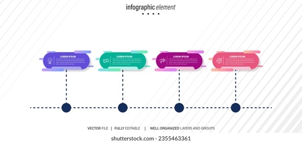 4 steps info graphic, number options, text box banners. Business presentation, layout templates. Infographic design elements, menu with three sections. Vector illustration.
