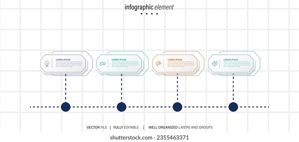 4 steps info graphic, number options, text box banners. Business presentation, layout templates. Infographic design elements, menu with three sections. Vector illustration.

