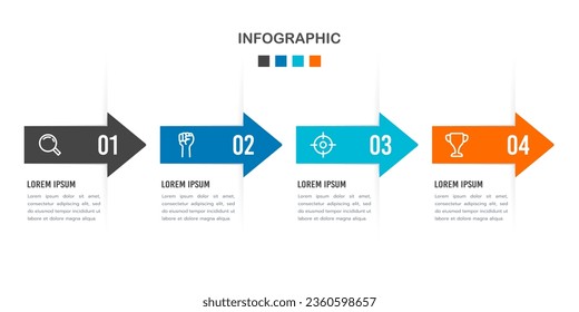 4 steps Infographic arrow with an icon to success. Marketing, strategy, and planning. Vector illustration.