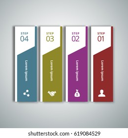 4 steps of infographic with blue, green, magenta and red color