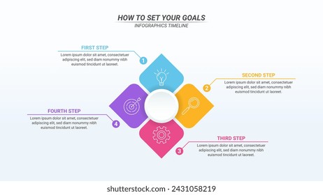4 Steps Infographic with Editable Text on a 16:9 Ratio for Business Goals, Targets, and Website Design.