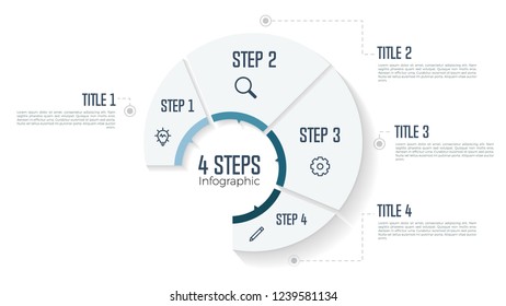 4 steps infographic element circle shaped, can be used for workflow, timeline, processes, parts, options, abstract, strategy, banner, business presentation template vector.