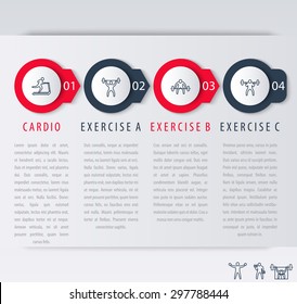 4 steps infographic elements, with line exercise icons, vector illustration, eps10, easy to edit