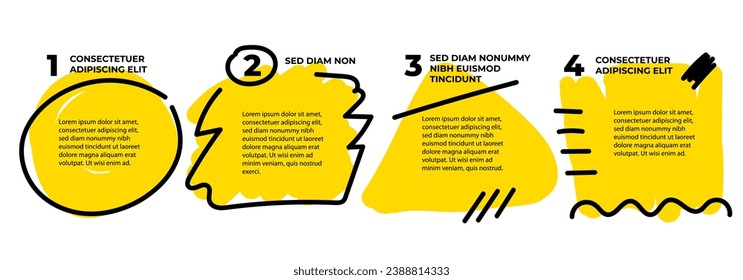 4 steps infographic with hand drawn text box. Step by step instruction. Empty way progress design template. Data visualization. Design element for presentation with copy space. Workflow layout