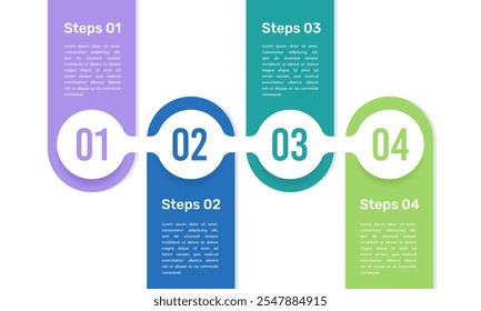 4 Schritte Infografik Etiketten Design-Vorlage. Geschäftspräsentation, Strategie, Banner, Plan, Bericht und Marketing. Vektorgrafik.
