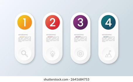 4 steps infographic with numbers and icons for business and management presentation.