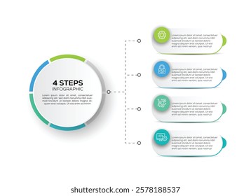 4 Steps Infographic To the right of the central circle, four numbered steps (1 through 4) are laid out vertically. Each step is contained within a rounded rectangle Simple infographic design template.