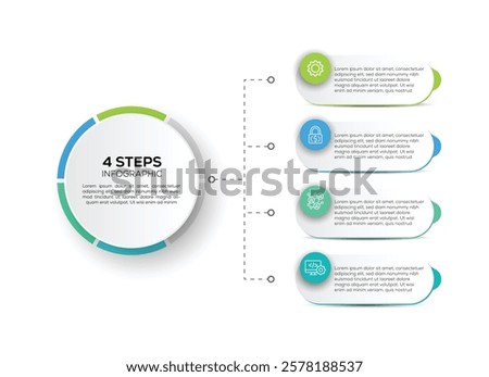 4 Steps Infographic To the right of the central circle, four numbered steps (1 through 4) are laid out vertically. Each step is contained within a rounded rectangle Simple infographic design template.