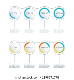 4 steps infographic set. Modern template for diagram, graph and chart. Timeline ifographics design with arrow. Workflow layout and business presentation concept. Vector illustration.