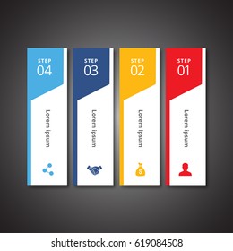 4 steps of infographic with sky blue, blue, yellow and red color