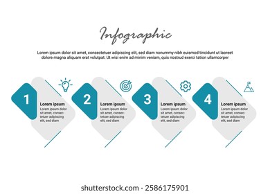 4 Steps Infographic Template for Business Workflow, Marketing Strategy, and Presentation Slides, Clean and Editable Vector.