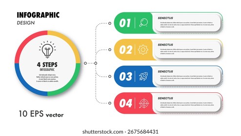 4 pasos Plantilla de infografía Estilo minimalista de moda para presentación, Anuncio, diagrama de flujo, infografía, Sitio web, diagrama, diseño de flujo de trabajo, Vector
